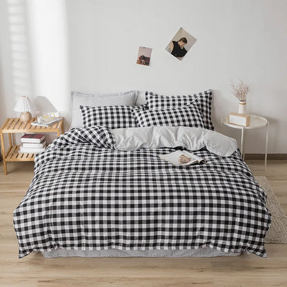 Decobites Line Block Print Bedding Set, Duvet Cover with Sheet Pillowcases, Single Double Bed