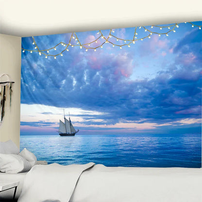 Blue Clouds Landscape Sky & Sea Wall Tapestry for Home Decor by Decobites.