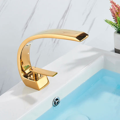 Polished Golden Bathroom Faucet Single Handle Hot Cold Mixier Tap Vanity Sink Faucet Deck Mount Crane