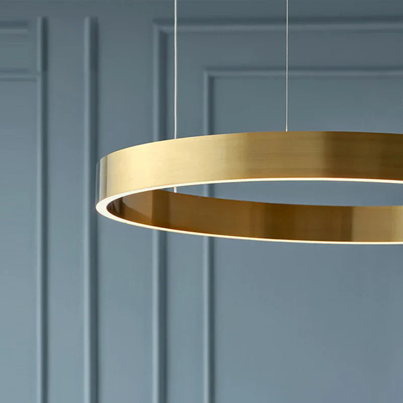 Chandelier LED Decorbites™: Patrón de Anillos Redondos, Oro, Diseño Moderno para Sala de Estar, Comedor, Dormitorio, Cocina.