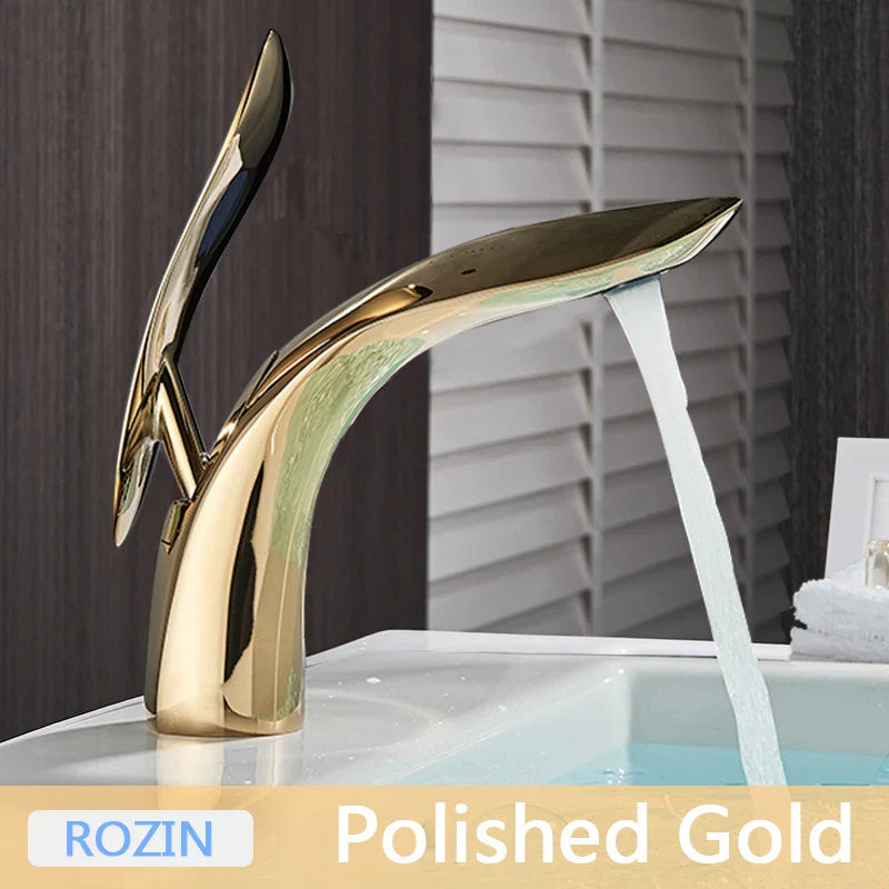 Rose Gold Waterfall Faucet Single-Hole Design