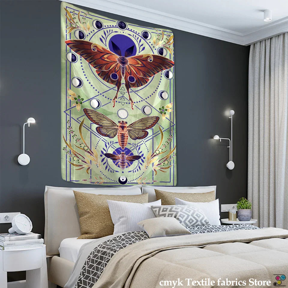 Decobites Moon Phase Butterfly Tapestry: Psychedelic Bohemian Aesthetics Home Decor