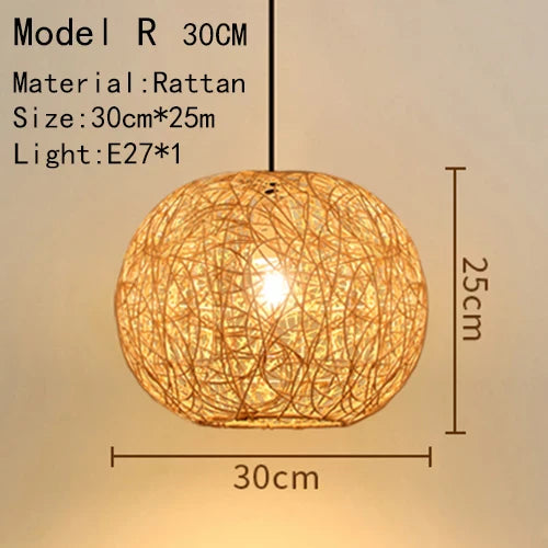 Handwoven Rattan Bamboo Pendant Light in Black
