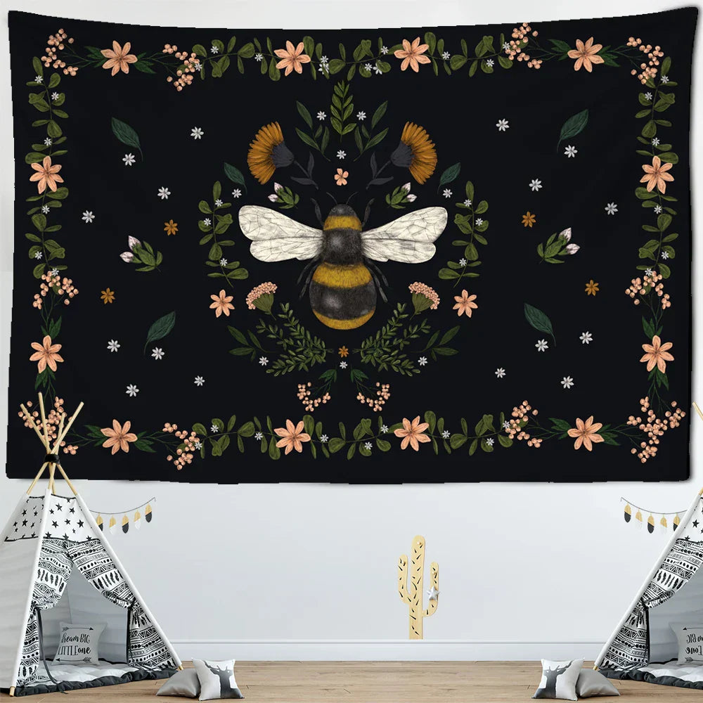 Decobites Plants Honeybee Wall Hanging Tapestry, Bohemian Beach Mat, Yoga Mat, Bedroom Art Decor