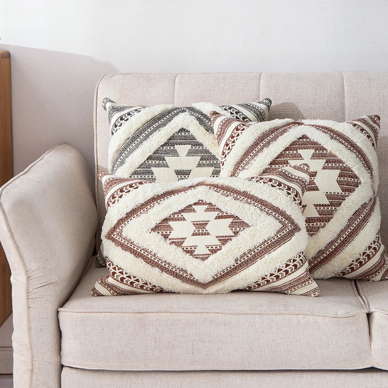 DecorBites™ Boho Style Cotton Woven Cushion Cover in Coffee Black, 45x45cm/30x50cm