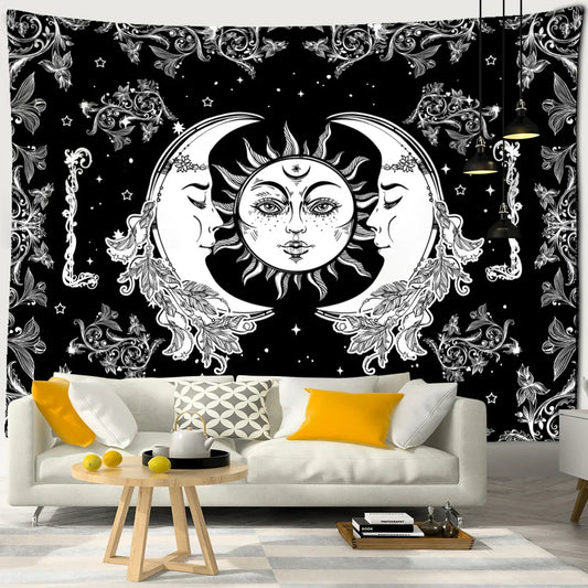 Decobites Sun Moon Universe Tapestry: Colorful Hippie Wall Hanging for Home Decor