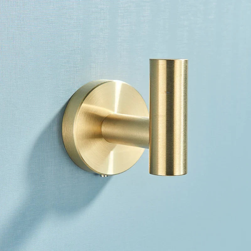 DecorBites™ Brushed Gold Stainless Steel Bathroom Accessories Set - Towel Bar, Toilet Paper Holder, Hooks