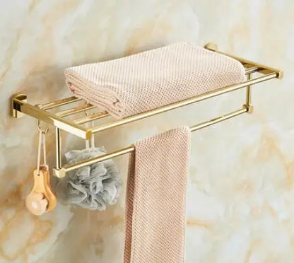 DecorBites™ Gold Brass Bath Hardware Set: Towel Rack, Paper Holder, Toilet Brush Holder, Towel Ranger, Hooks