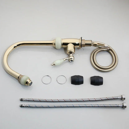 DecorBites™ Golden Jade & Diamond Handle Kitchen Faucet with Swivel Pull Out Function