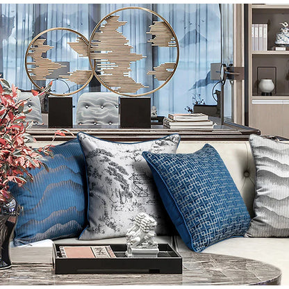 غطاء وسادة مربع من قماش الجاكار بتصميم منظر طبيعي آسيوي من DecorBites™ مقاس 45×45 سم