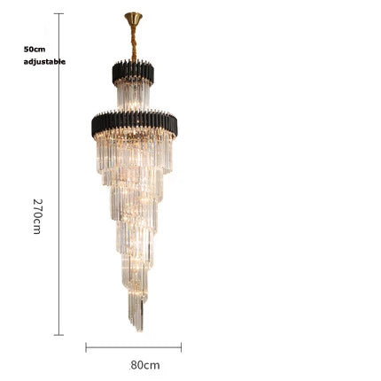 Lámpara de araña LED transparente negra cristalina DecorBites™ para vestíbulo de escalera
