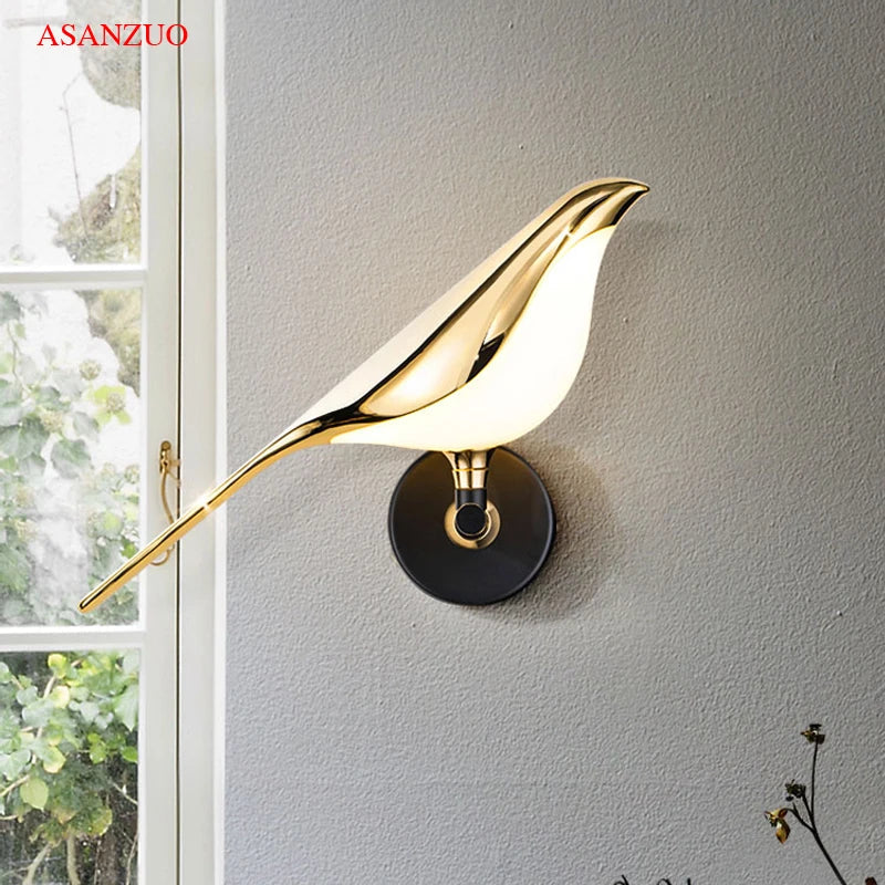 DecorBites™ Golden Bird LED Wall Lamp: Modern Design for Hallway, Stairs, Living Room, Bedroom Decor