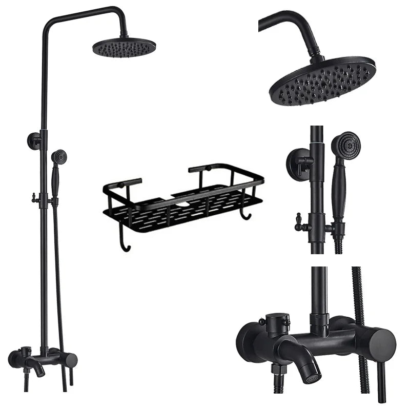 DecorBites™ Black Brass Bath Shower Faucet Set with Handshower and Tub Spout