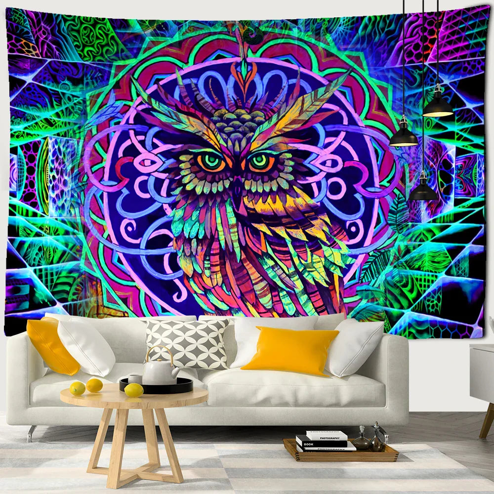 Decobites Psychedelic Owl Tapestry Wall Hanging for Colorful Hippie Bohemian Home Decor