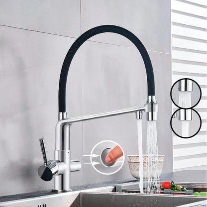 Decorbites™ Messing Küchen-Wasserfilterarmatur mit doppelter Auslauf, 360° drehbar, Trinkwasserfilter-Mischer