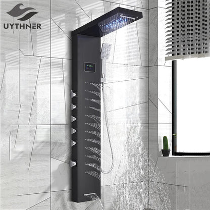 DecorBites™ LED Rainfall Shower Panel Set with Temperature Screen and Hand Sprayer
