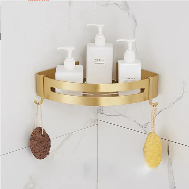 DecorBites™ Brushed Gold Bathroom Set: Shelf, Towel Rack, Holder, Toilet Brush - Bath Hardware
