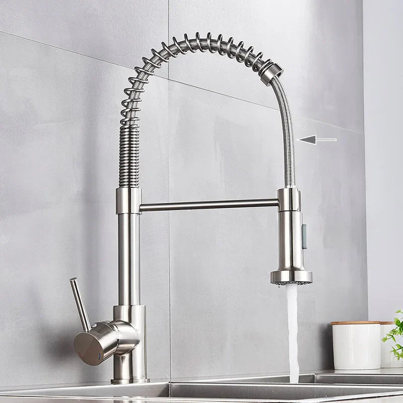 Grifo de cocina extraíble DecorBites™ de níquel cepillado - Mezclador de agua fría y caliente con rotación de 360°