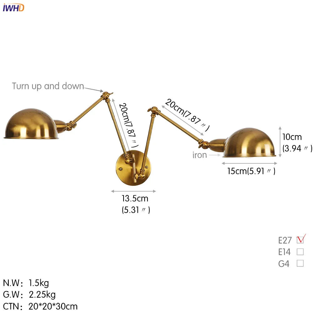 DecorBites™ Loft Antique Edison 3-Head Black Wall Sconce Swing Arm Light