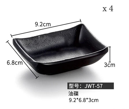 طقم أطباق وأطباق صلصة غمس بلاستيكية من الميلامين الأسود من DecorBites™ - عبوة من 4 قطع