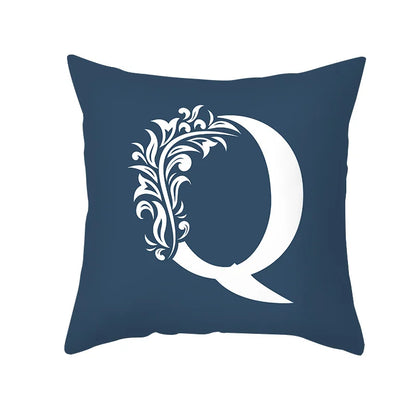 DecorBites™ Blue Letter Pillowcase Solid Color Fleece Sofa Cushion, 45x45CM
