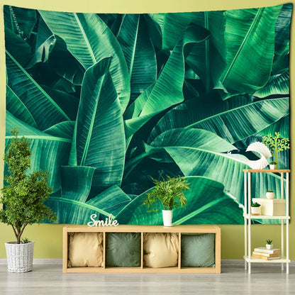 Decobites Monstera Leaf Tapestry Wall Hanging - Bohemian Tropical Plants Scenery