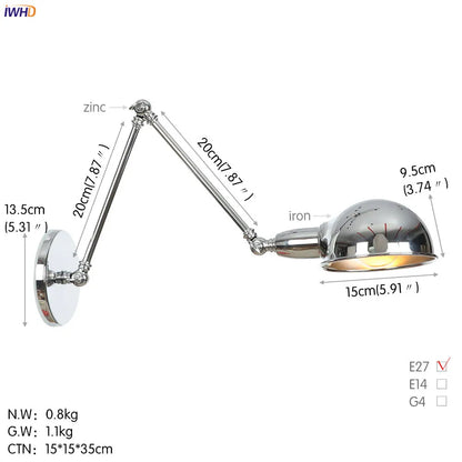 DecorBites™ Loft Antique Edison Wall Sconce Swing Arm Wall Light - 3 Heads Black