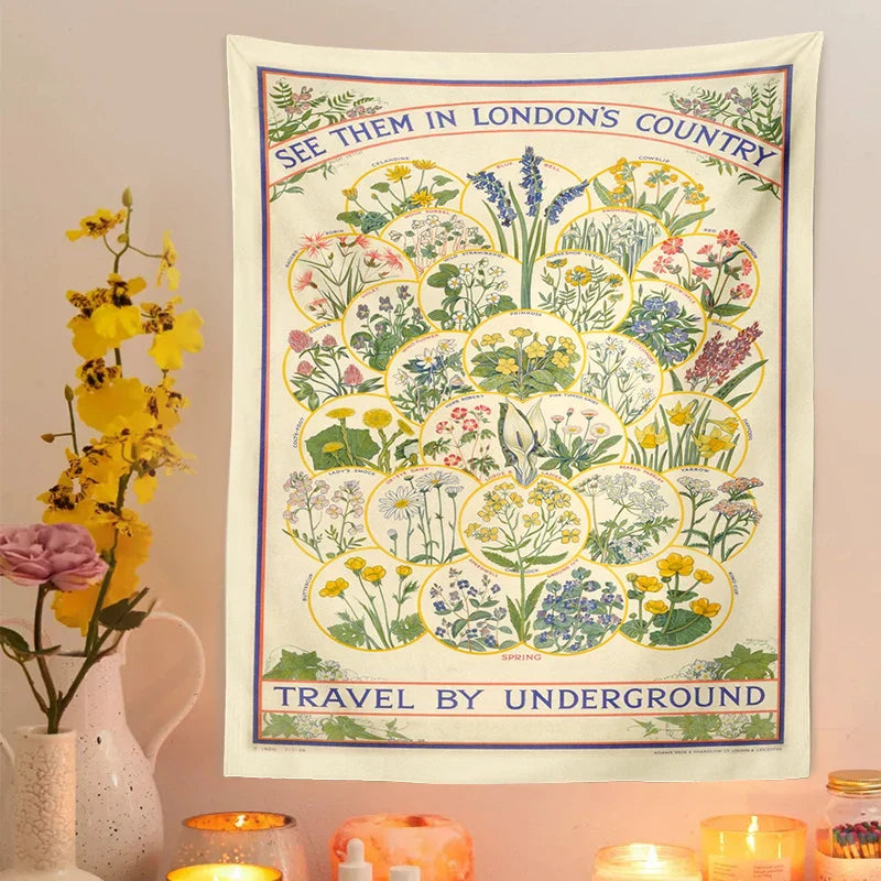 Tapiz decorativo de pared con estampado floral y flores silvestres de DecorBites™