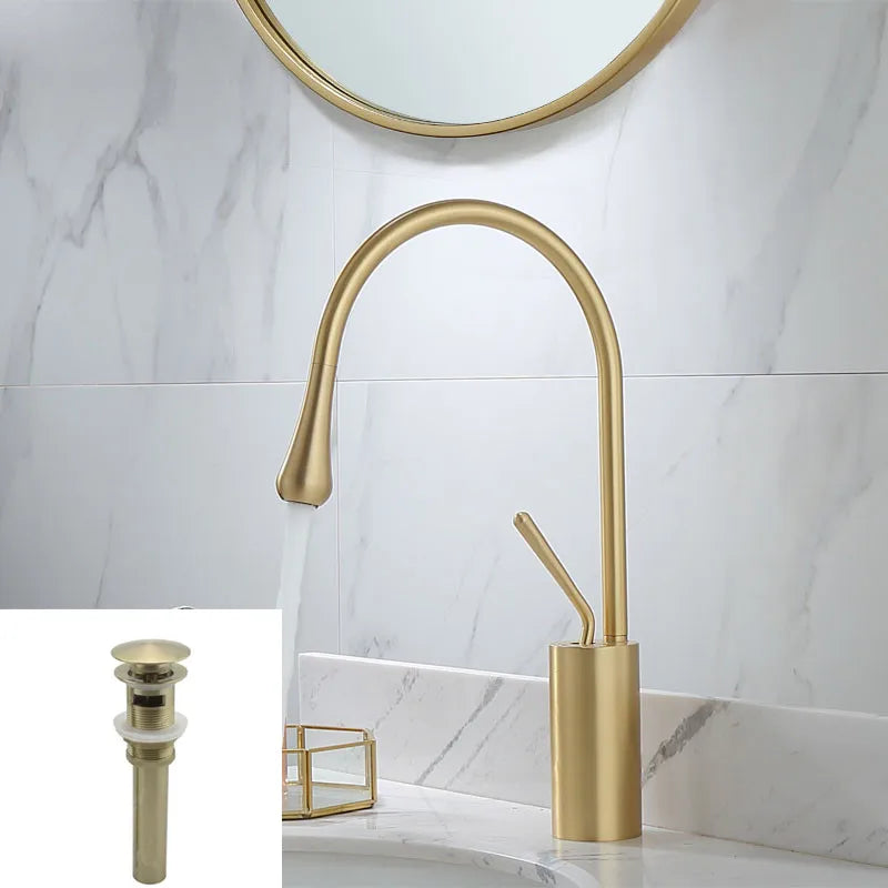 Decorbites™ Grifo de Lavabo Dorado y de Mármol: Asa Única Giratoria para Grifo de Agua del Fregadero