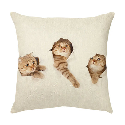 DecorBites™ Cute Cat Face Decorative Cushion Cover Soft Linen Pillow for Home Sofa