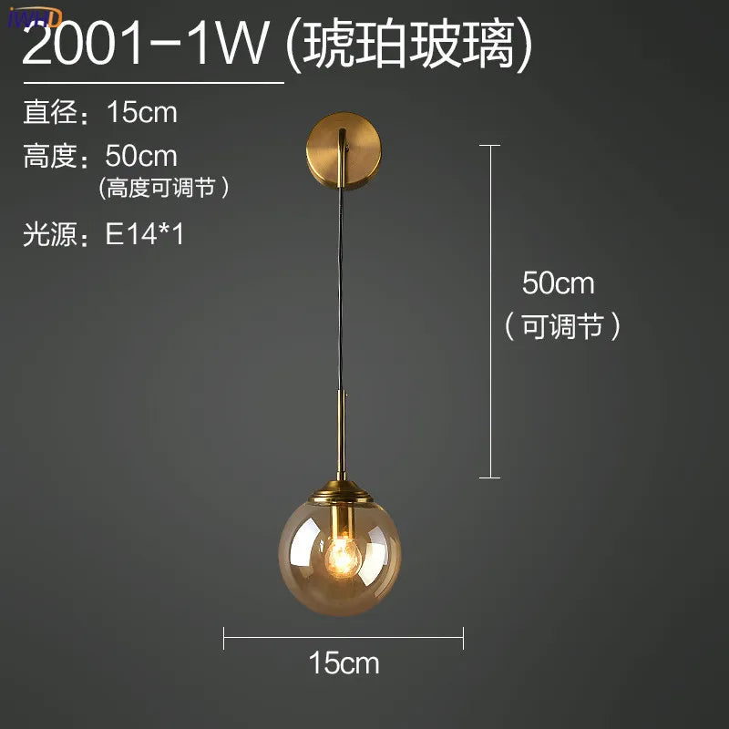 Lámpara de pared LED con bola de cristal DecorBites™ para iluminación nórdica moderna en dormitorios