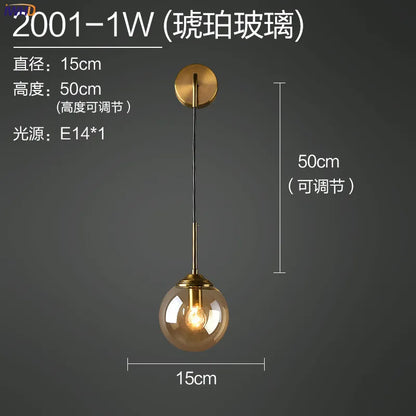 Lámpara de pared LED con bola de cristal DecorBites™ para iluminación nórdica moderna en dormitorios