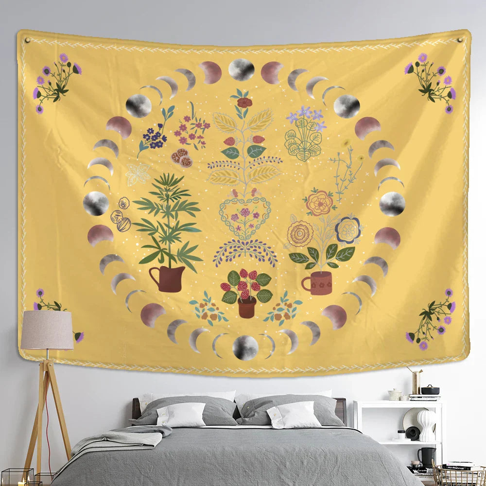 Decobites Moon Phase Celestial Tapestry Starry Sky Wall Hanging Hippie Home Decor