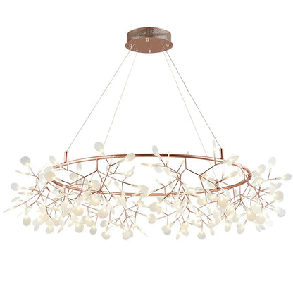 Nordic Chandelier Art Hanging living Room Chandelier Modern Restaurant Kitchen Firefly Lamp Rose Gold/Black Branch Round Indoor