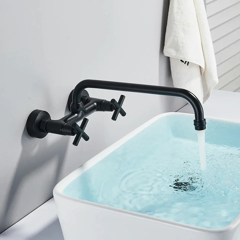 صنبور المطبخ الأسود DecorBites™: صنبور خلاط دوار مثبت على الحائط لحوض الحمام