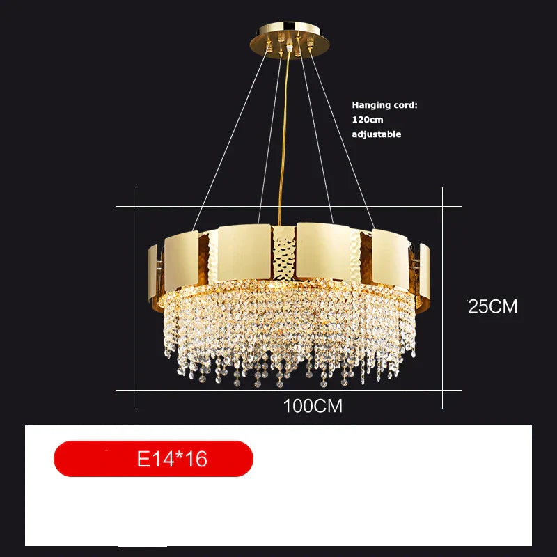 Decorbites™ Lámpara colgante de acero inoxidable Golden Crystal para vestíbulo elegante
