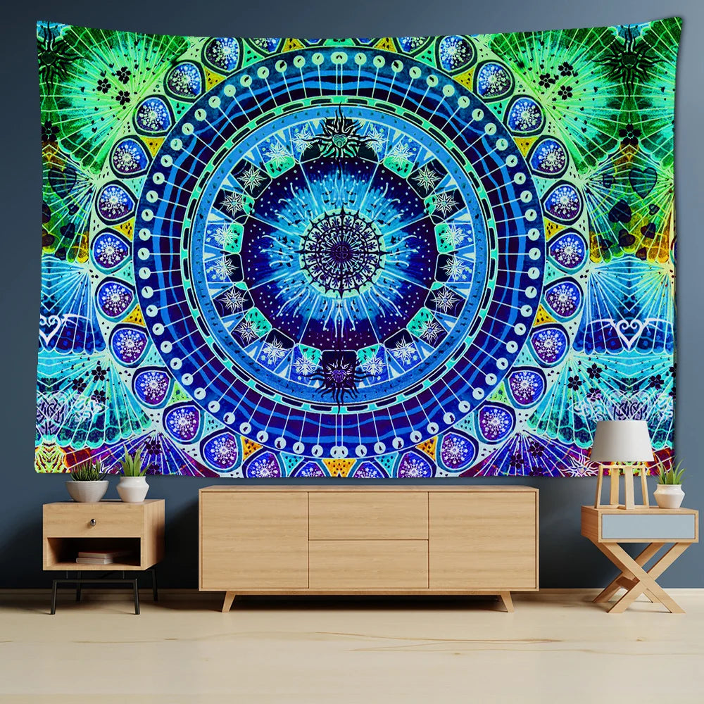 Tapiz de pared DecorBites™ Mandala gris, estilo hippie, ideal para colgar en la pared.