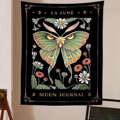 Decobites Moon Moth Tapestry Wall Hanging - Mystical Moon Phase & Cottagecore Wall Art