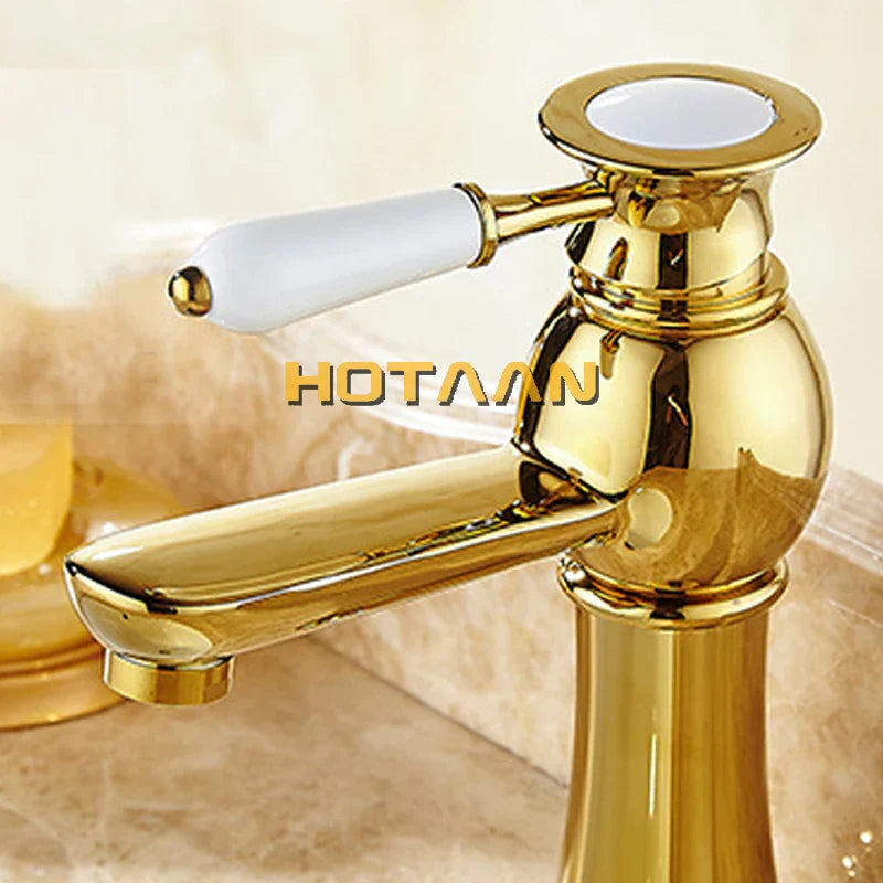 Grifo de Lavabo Decorbites™ Gold Basin con Mezclador de Cerámica para Baño