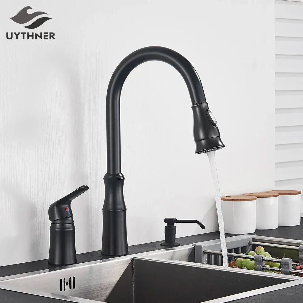 DecorBites™ Brass Black Kitchen Faucet Pull Out Mixer Taps Hot/Cold Water Cranes