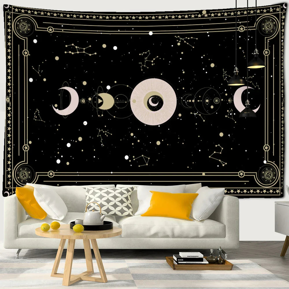 Sun Moon Planet Tarot Tapestry Wall Mount for Witchcraft Vibes - Decobites Décor