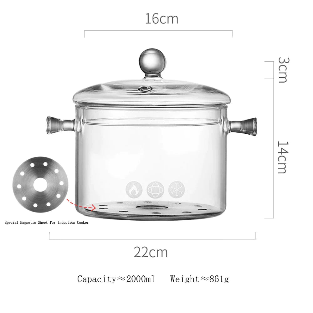 DecorBites™ Glass Cooking Pot - Heat-Resistant Stove Pot for Boiling Water, Cooking Noodles, and Making Soup