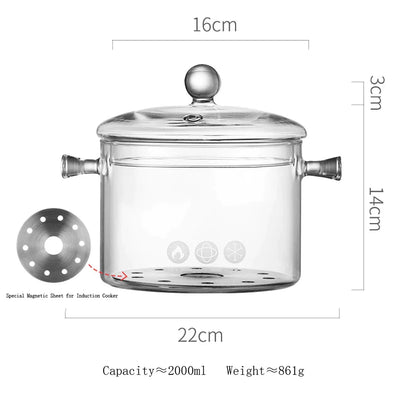 DecorBites™ Glass Cooking Pot - Heat-Resistant Stove Pot for Boiling Water, Cooking Noodles, and Making Soup