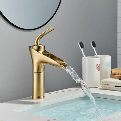 DecorBites™ Gold Waterfall Wine Glass Basin Faucet - Single Lever Bathroom Mixer