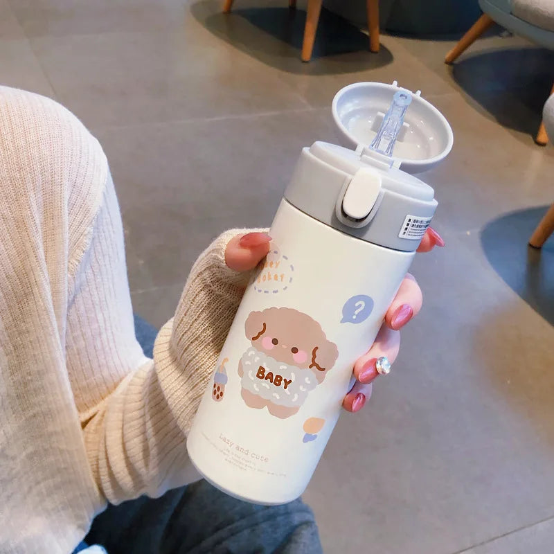 DecorBites™ Cute Insulated Straw Cup Thermal Water Bottle Stainless Steel Vacuum Flask