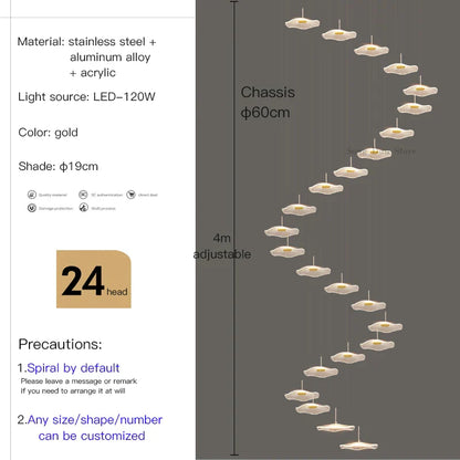 DecorBites™ Lotus Leaf Tea Art Spiral Staircase Chandelier - Chinese Style Pendant Light