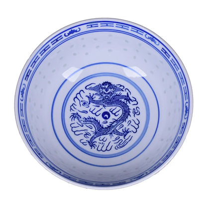 DecorBites™ Ceramic Dragon Print Rice Bowl - Blue and White Soup & Salad Dish