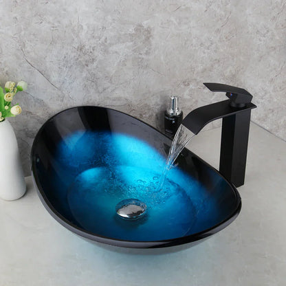 DecorBites™ Blue Tempered Glass Waterfall Basin Tap Set