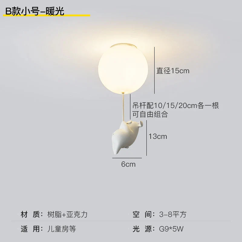 DecorBites™ Flying Pig Resin LED Ceiling Light Kids Bedroom Lamp Deco Fixtures