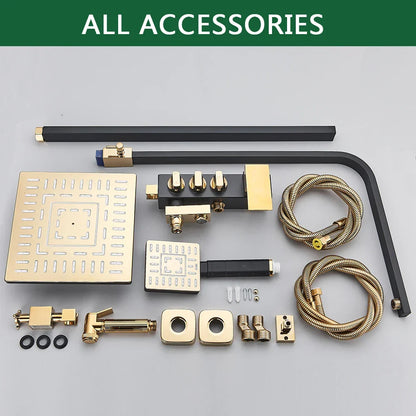 مجموعة صنبور دش بيديه باللون الأسود الذهبي من ديكوربايتس™ مع خلاط دش يدوي